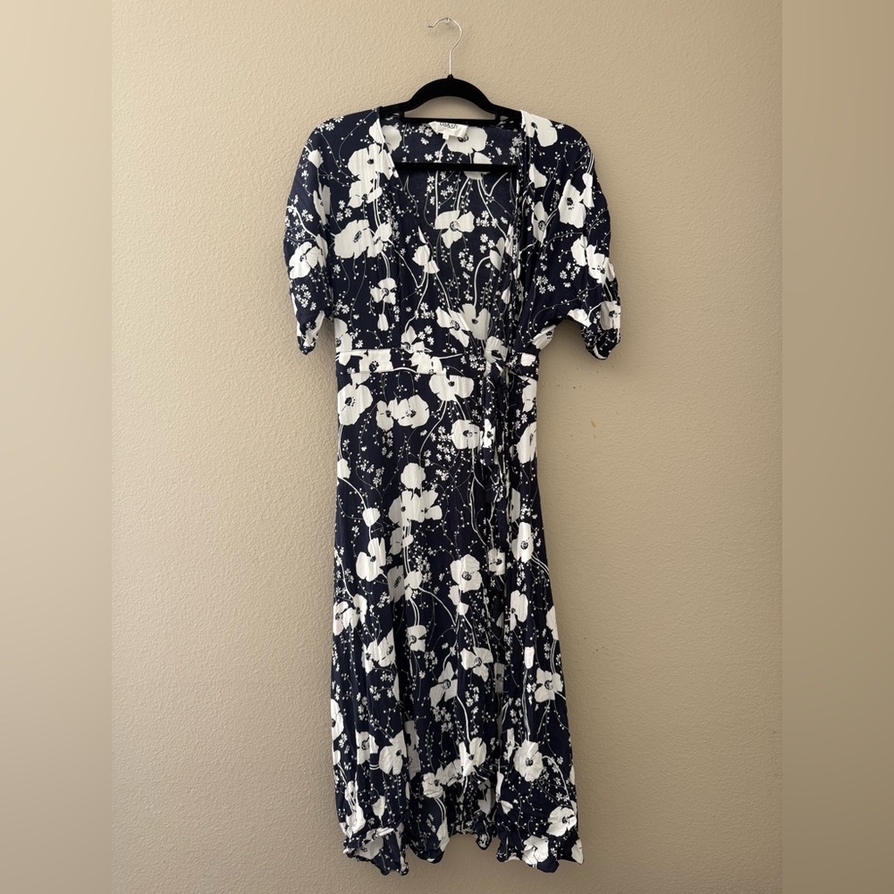 ba&sh Gaby Marine Floral Wrap Midi Dress Size 2 (US 8) - Picture 2 of 7